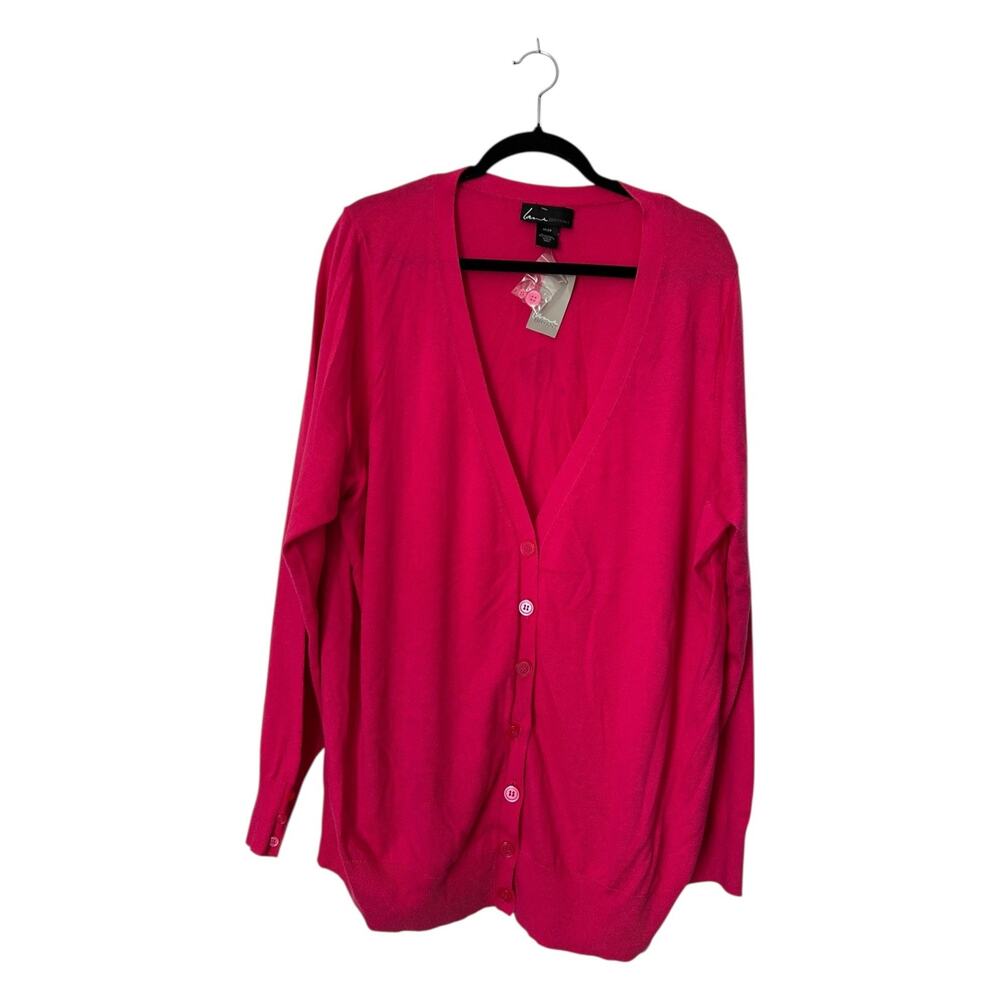 Lane Bryant Sweater Size 26/28 Hot Pink Button Front Long Sleeve Cardigan Casual